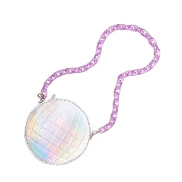 Handbags - Holographic Round Bag with Purple Chain